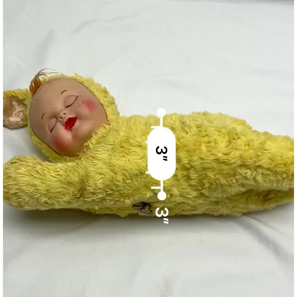 Vintage My Musical Toy? Rubber Baby Face Yellow Plush Spring Bunny Wind Up Toy
